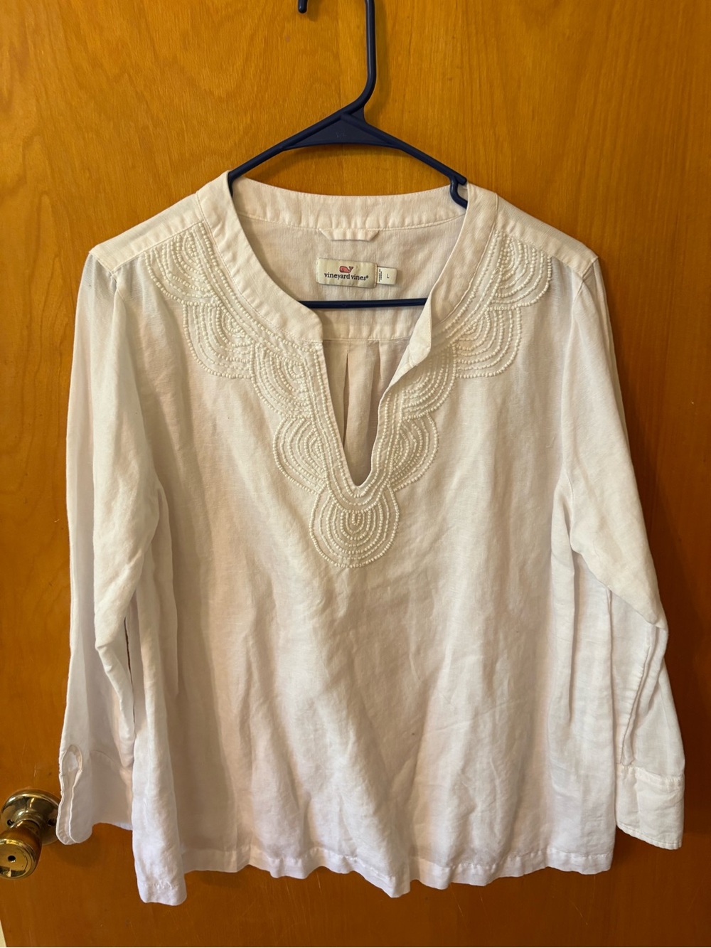 Vineyard Vines White Linen Embroidered V-Neck Tunic